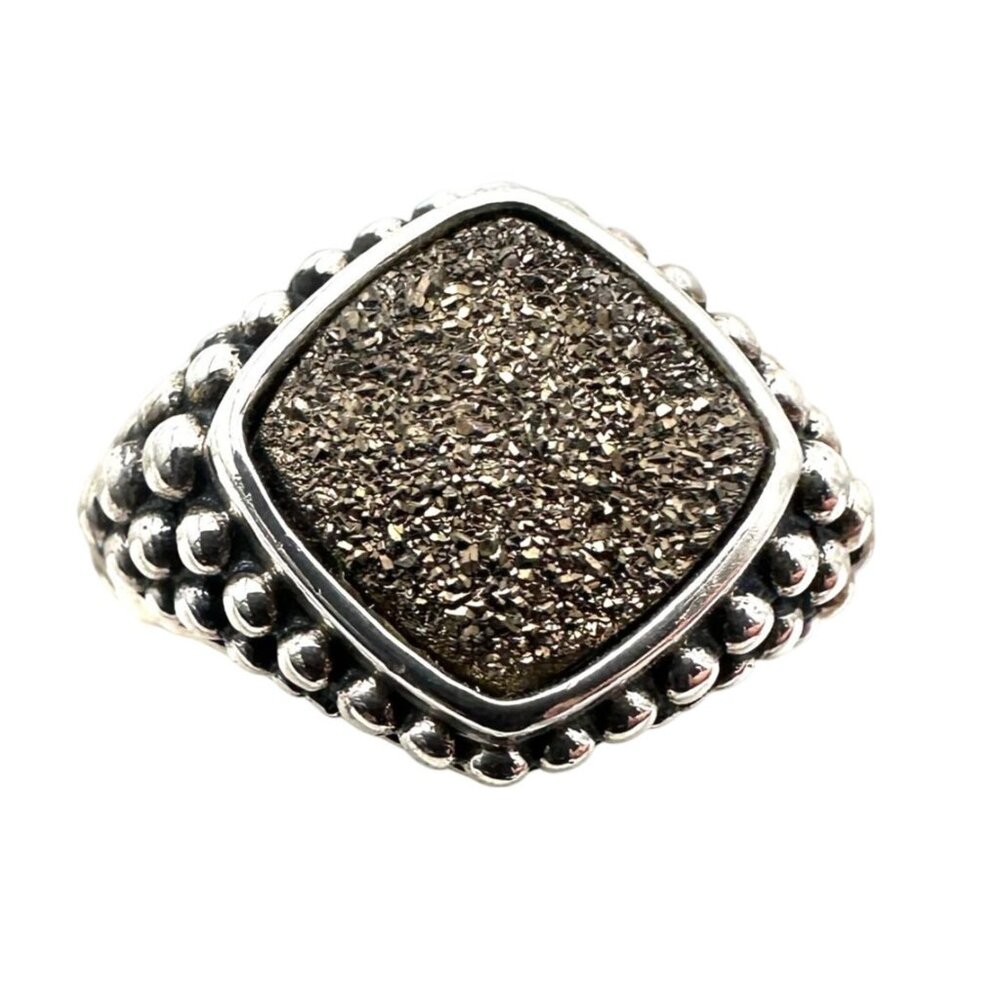Michael Dawkins Ring Sterling Silver Druzy Quartz Caviar Design Size 9